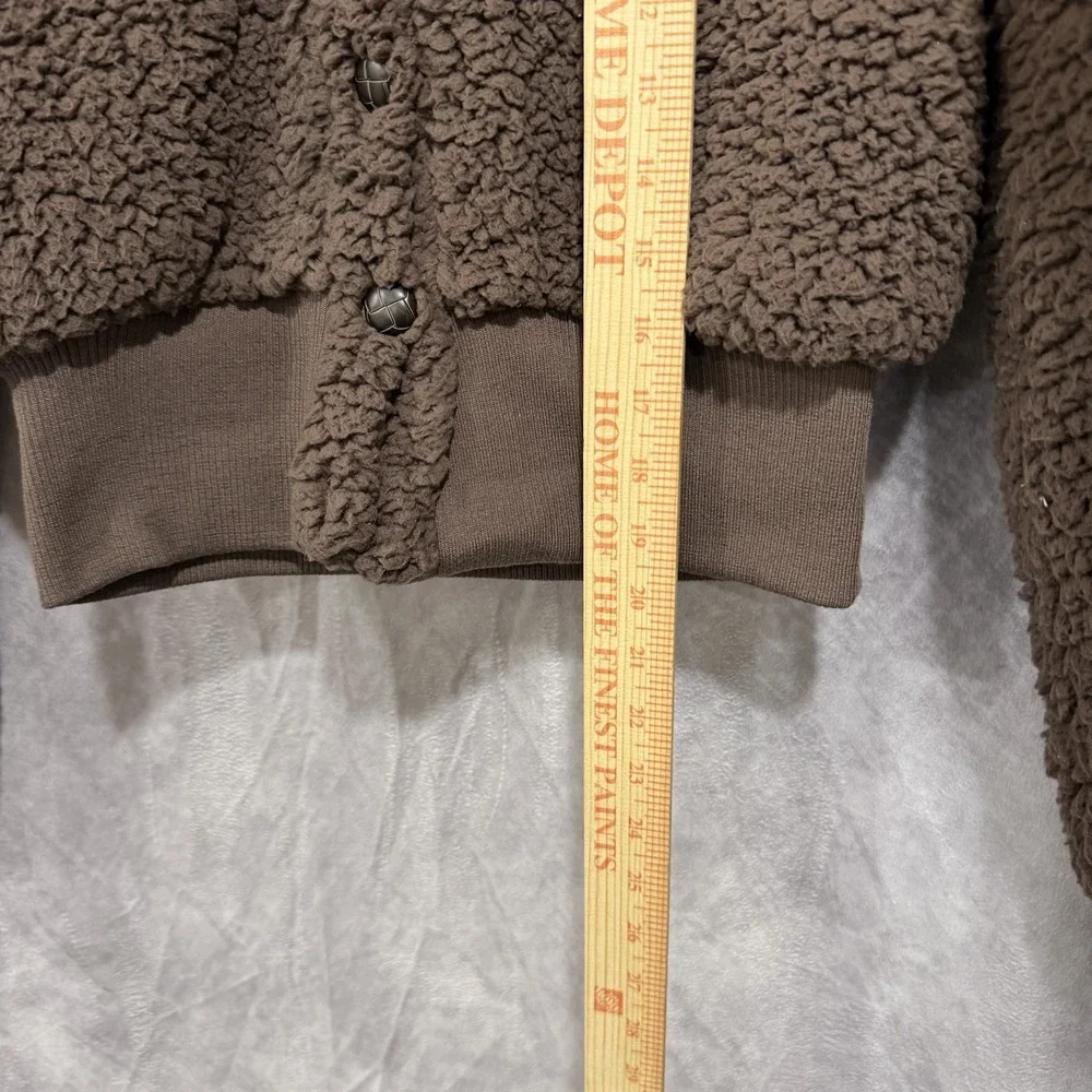 Refuge Womens Small Brown Teddy Sherpa Jacket Button Front Bomber Coat